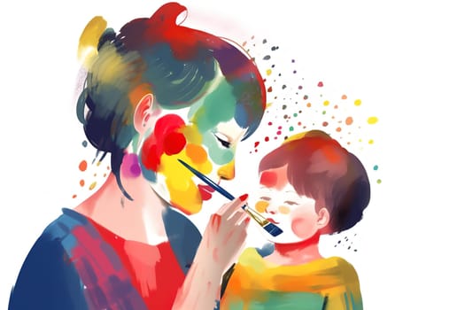 Mother and Child Bond. happy mothers day celebration .illustration. line drawing