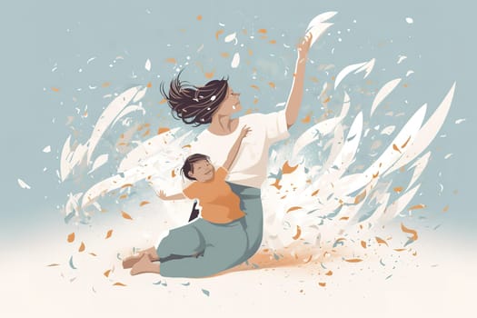 Mother and Child Bond. happy mothers day celebration .illustration. line drawing