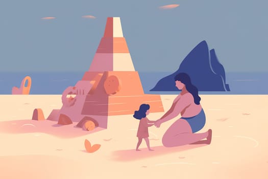 Mother and Child Bond. happy mothers day celebration .illustration. line drawing