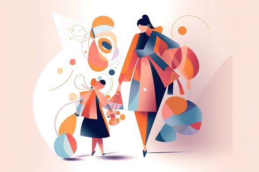 Mother and Child Bond. happy mothers day celebration .illustration. line drawing