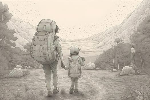 Mother and Child Bond. happy mothers day celebration .illustration. line drawing