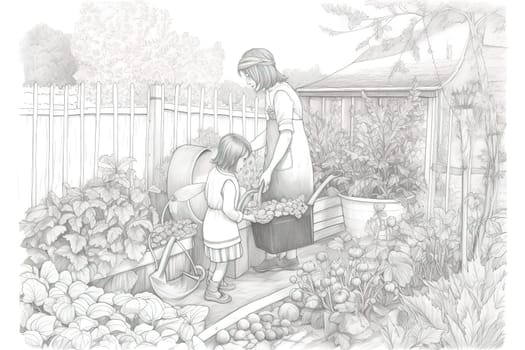 Mother and Child Bond. happy mothers day celebration .illustration. line drawing