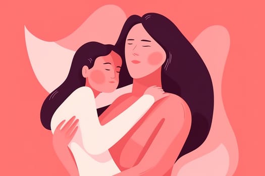 Mother and Child Bond. happy mothers day celebration .illustration. line drawing