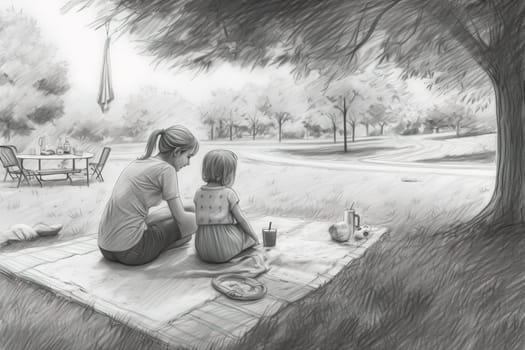 Mother and Child Bond. happy mothers day celebration .illustration. line drawing
