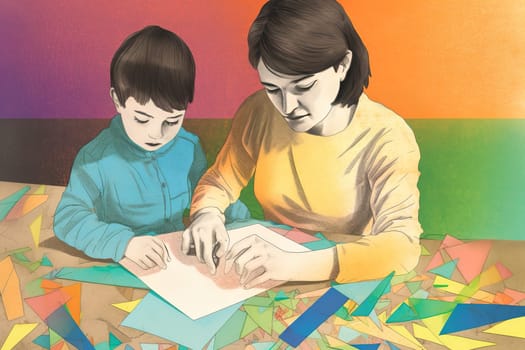 Mother and Child Bond. happy mothers day celebration .illustration. line drawing