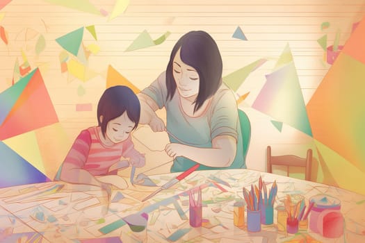 Mother and Child Bond. happy mothers day celebration .illustration. line drawing