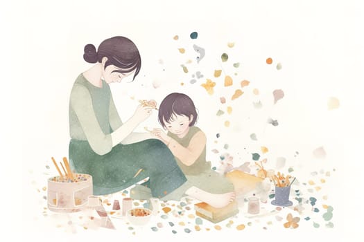 Mother and Child Bond. happy mothers day celebration .illustration. line drawing