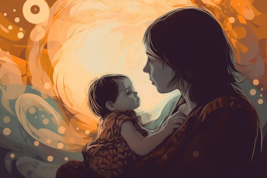 Mother and Child Bond. happy mothers day celebration .illustration. line drawing