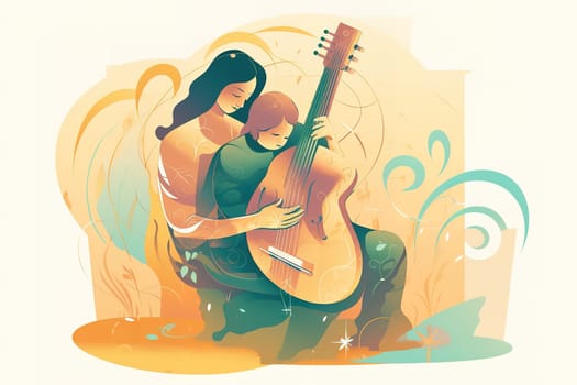 Mother and Child Bond. happy mothers day celebration .illustration. line drawing