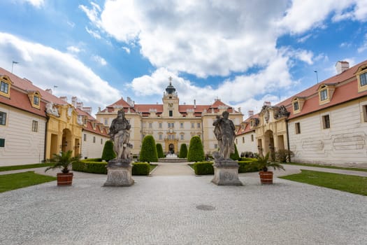 VALTICE, CZECH REPUBLIC - MAY 7th 2023: Chateau Valtice, Lednice-Valtice Cultural Landscape, World Heritage Site by UNESCO. Valtice is one of the most impressive baroque residences of Central Europe.