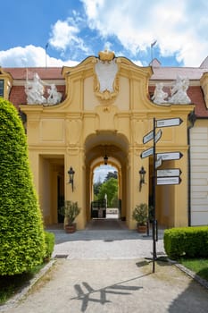 VALTICE, CZECH REPUBLIC - MAY 7th 2023: Chateau Valtice, Lednice-Valtice Cultural Landscape, World Heritage Site by UNESCO. Valtice is one of the most impressive baroque residences of Central Europe.