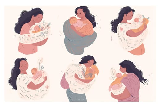Mother and Child Bond. happy mothers day celebration .illustration. line drawing