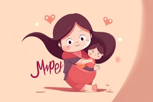 Mother and Child Bond. happy mothers day celebration .illustration. line drawing