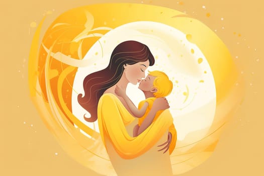 Mother and Child Bond. happy mothers day celebration .illustration. line drawing