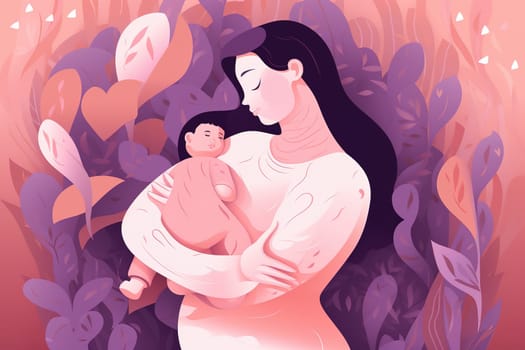 Mother and Child Bond. happy mothers day celebration .illustration. line drawing