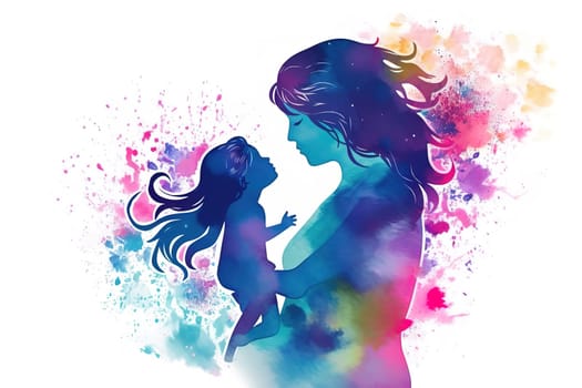 Mother and Child Bond. happy mothers day celebration .illustration. line drawing