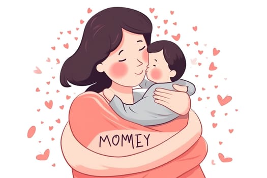 Mother and Child Bond. happy mothers day celebration .illustration. line drawing