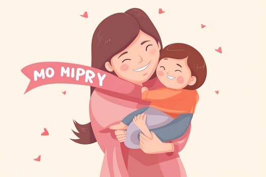 Mother and Child Bond. happy mothers day celebration .illustration. line drawing