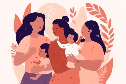 Mother and Child Bond. happy mothers day celebration .illustration. line drawing