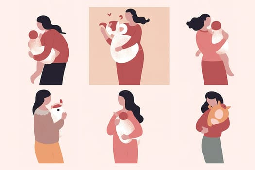 Mother and Child Bond. happy mothers day celebration .illustration. line drawing