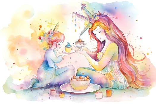 Mother and Child Bond. happy mothers day celebration .illustration. line drawing
