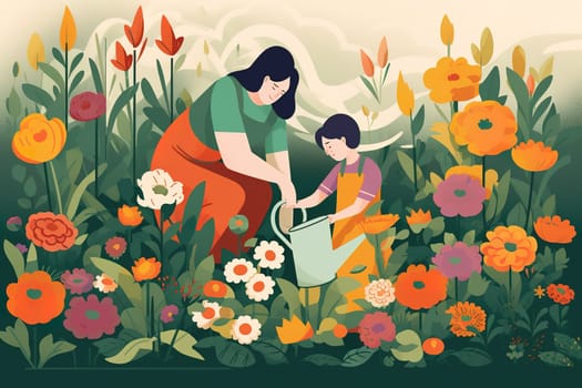 Mother and Child Bond. happy mothers day celebration .illustration. line drawing