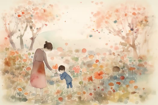 Mother and Child Bond. happy mothers day celebration .illustration. line drawing