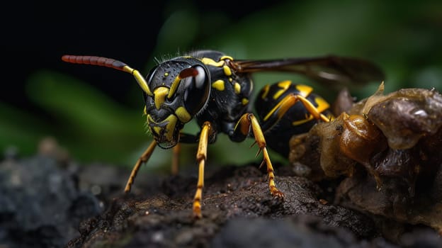 Wasp close-up on blurred background - Generative AI