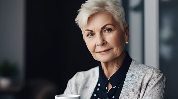 Senior lady in a living room - generative AI - AI generated