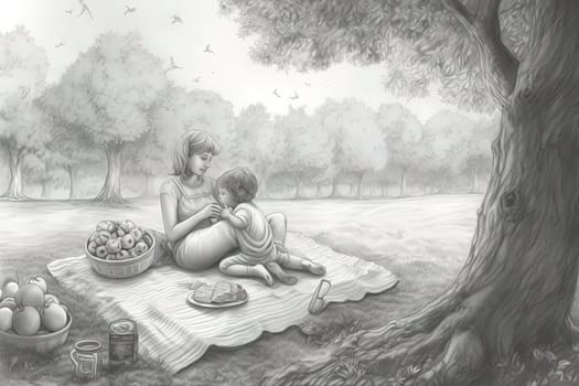 Mother and Child Bond. happy mothers day celebration .illustration. line drawing