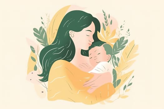 Mother and Child Bond. happy mothers day celebration .illustration. line drawing