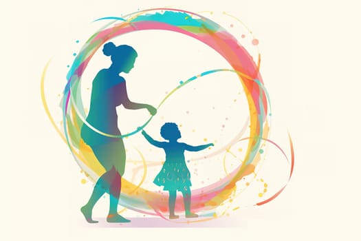 Mother and Child Bond. happy mothers day celebration .illustration. line drawing