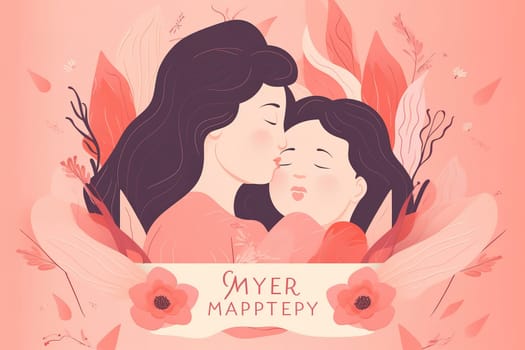 Mother and Child Bond. happy mothers day celebration .illustration. line drawing