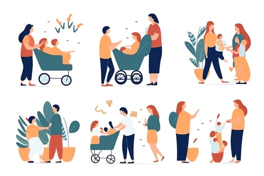 Mother and Child Bond. happy mothers day celebration .illustration. line drawing