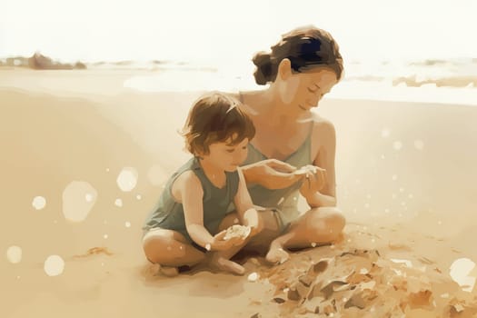 Mother and Child Bond. happy mothers day celebration .illustration. line drawing