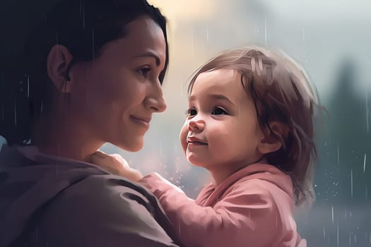 Mother and Child Bond. happy mothers day celebration .illustration. line drawing