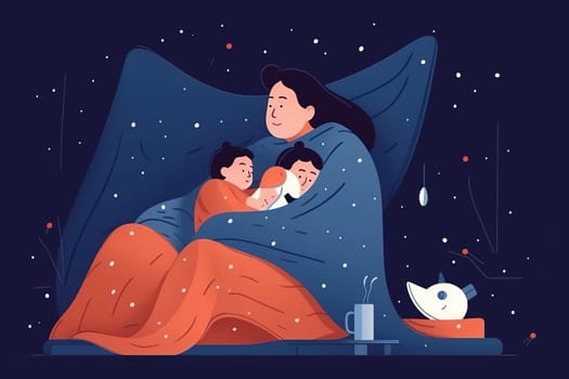 Mother and Child Bond. happy mothers day celebration .illustration. line drawing