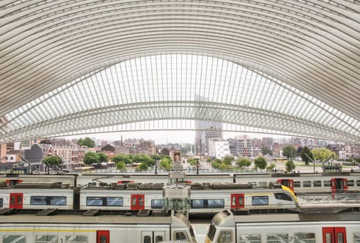 Liege, Belgium, June 2021: Indoor scene of the Train station of liege guillemins.