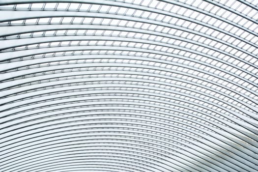 Liege, Belgium, June 2021: Futuristic architecture of the Guillemins train station roof in Liege. Design by architect Santiago Calatrava