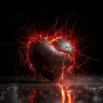 Broken heart with red fire flash, separation and divorce, love and emotion, relationship concept, generative AI