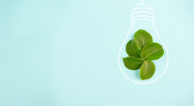 Light bulb made from leaves, green renewable energy, sustainable technology, co2 reduction, eco friendly lifestyle