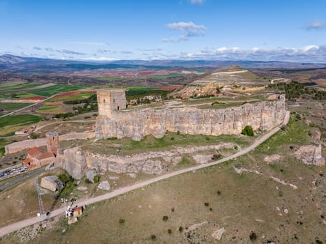 Homenaje tower of Castle Atienza, medieval fortress of the twelfth century (Route of Cid and Don Quixote) Guadalajara province, Castilla-La Mancha, Spain.