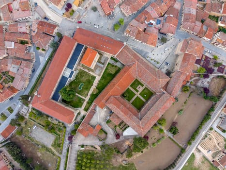 Museum of Santo Domingo de Guzman in the medieval village of Caleruega, Burgos, Castilla y Leon, Spain in Europe, Top aerial view