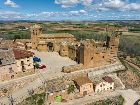 Panoramic aerial view of Monteagudo de las Vicarias Soria, Castle and church of our lady of the tooth