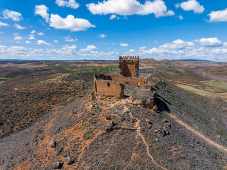 Aerial view of Pozuel de Ariza in the province of Zaragoza La Raya castle
