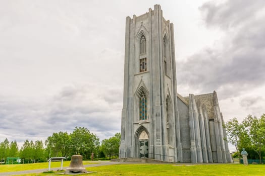 Iceland, Reykjavik, July 2019: Cathedral of Christ the King or in Icelandic: Landakotskirkja, formally Basilika Krists konungs (The Basilica of Christ the King), often referred to as Kristskirkja