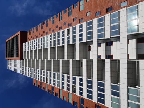 Montevideo apartment tower facade, designed by Francine Houben, at Wilhelminapier. Architecture in the Netherlands