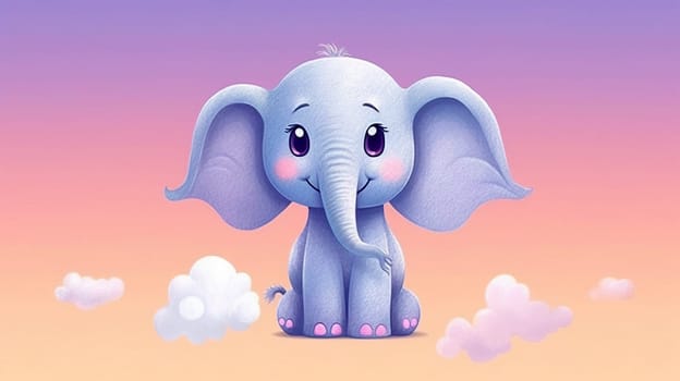 Cute little cartoon elephant - generative AI - AI generated