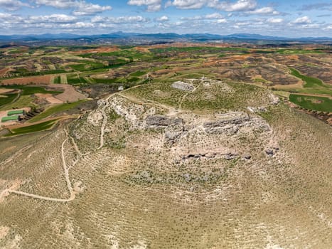 Hita in the province of Guadalajara, aerial view of the viewpoint of the castle remains, Spain
