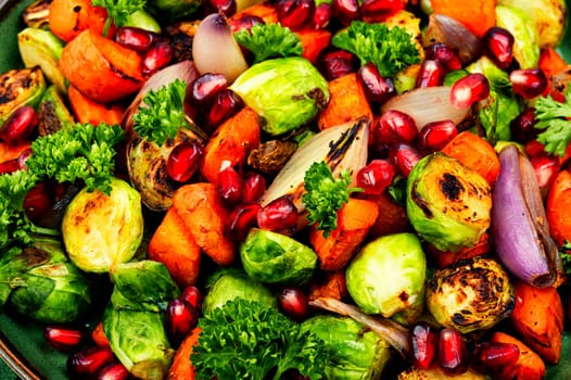Bright dietary vegetable salad of cabbage, herbs and physalis. Healthy eating
